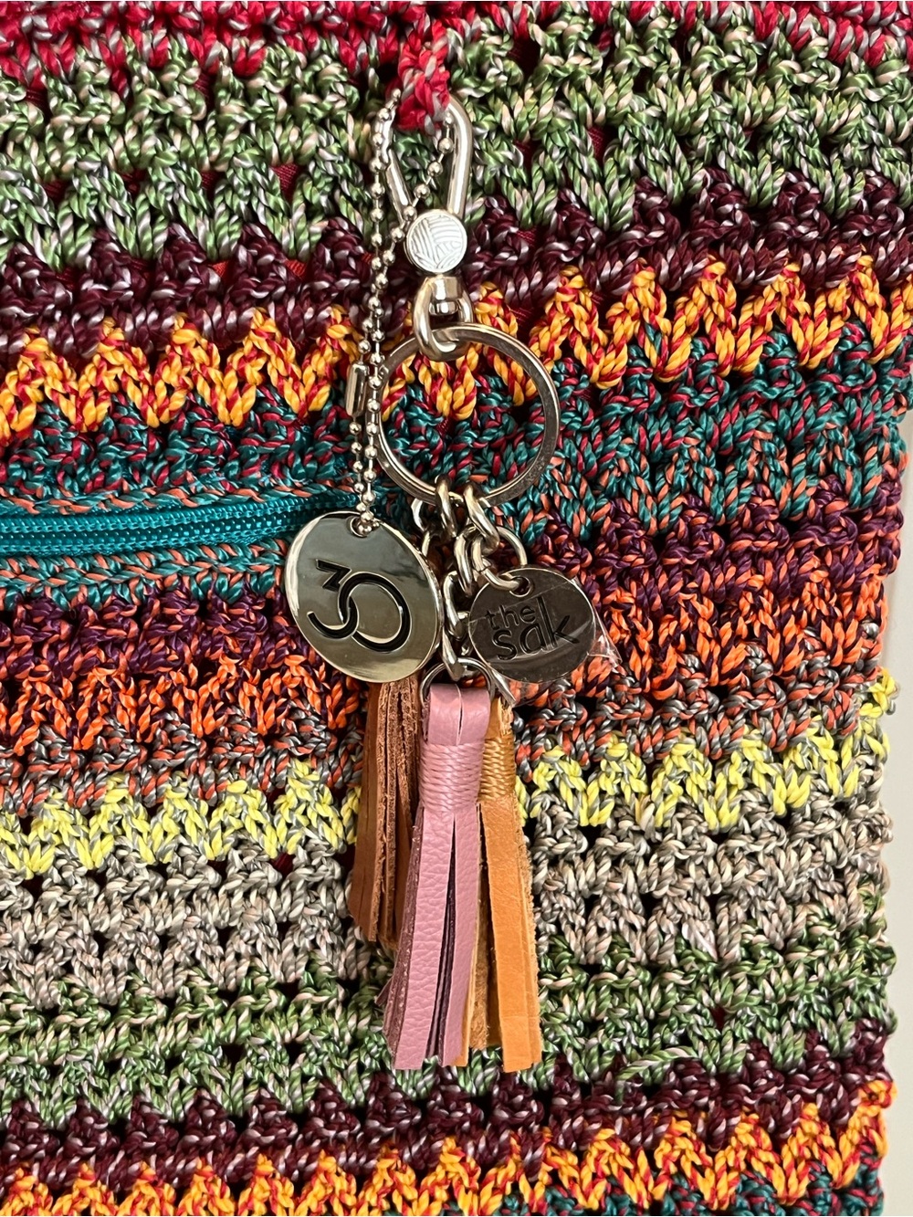 The Sak Gypsy Crocheted Vivid Multistripe Tote Charms Boho Hippie Festival NWT - Picture 5 of 14